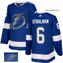 Mens Adidas Tampa Bay Lightning 6 Anton Stralman Authentic Royal Blue Fashion Gold NHL Jersey 