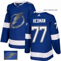 Mens Adidas Tampa Bay Lightning 77 Victor Hedman Authentic Royal Blue Fashion Gold NHL Jersey 