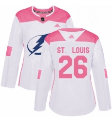 Womens Adidas Tampa Bay Lightning 26 Martin St Louis Authentic WhitePink Fashion NHL Jersey 