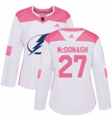 Womens Adidas Tampa Bay Lightning 27 Ryan McDonagh Authentic White Pink Fashion NHL Jerse