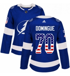 Womens Adidas Tampa Bay Lightning 70 Louis Domingue Authentic Blue USA Flag Fashion NHL Jersey 