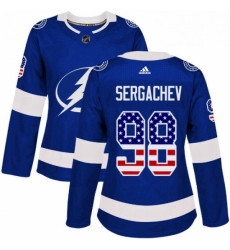 Womens Adidas Tampa Bay Lightning 98 Mikhail Sergachev Authentic Blue USA Flag Fashion NHL Jersey 