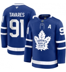 Men Toronto Maple Leafs John Tavares 91 Fanatics Home Blue Premium Stitched Hockey Jersey