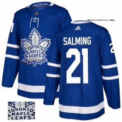 Mens Adidas Toronto Maple Leafs 21 Borje Salming Authentic Royal Blue Fashion Gold NHL Jersey 