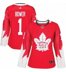 Womens Adidas Toronto Maple Leafs 1 Johnny Bower Authentic Red Alternate NHL Jersey 