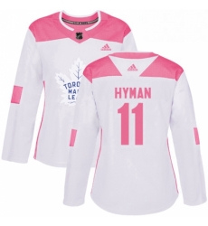 Womens Adidas Toronto Maple Leafs 11 Zach Hyman Authentic WhitePink Fashion NHL Jersey 