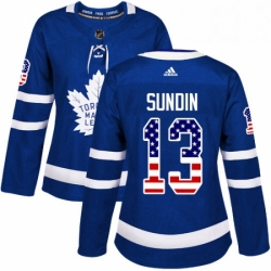 Womens Adidas Toronto Maple Leafs 13 Mats Sundin Authentic Royal Blue USA Flag Fashion NHL Jersey 