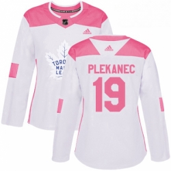 Womens Adidas Toronto Maple Leafs 19 Tomas Plekanec Authentic White Pink Fashion NHL Jerse