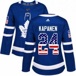 Womens Adidas Toronto Maple Leafs 24 Kasperi Kapanen Authentic Royal Blue USA Flag Fashion NHL Jersey 