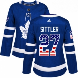 Womens Adidas Toronto Maple Leafs 27 Darryl Sittler Authentic Royal Blue USA Flag Fashion NHL Jersey 