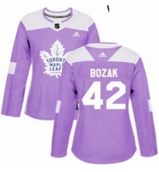 Womens Adidas Toronto Maple Leafs 42 Tyler Bozak Authentic Purple Fights Cancer Practice NHL Jersey 