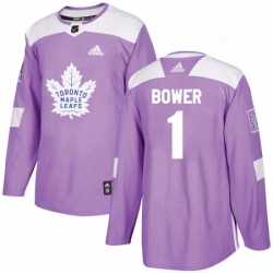 Youth Adidas Toronto Maple Leafs 1 Johnny Bower Authentic Purple Fights Cancer Practice NHL Jersey 