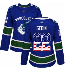 Womens Adidas Vancouver Canucks 22 Daniel Sedin Authentic Blue USA Flag Fashion NHL Jersey 