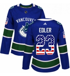 Womens Adidas Vancouver Canucks 23 Alexander Edler Authentic Blue USA Flag Fashion NHL Jersey 