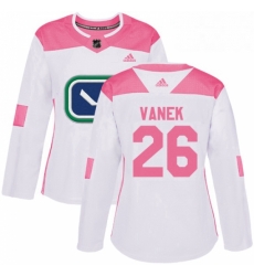 Womens Adidas Vancouver Canucks 26 Thomas Vanek Authentic WhitePink Fashion NHL Jersey 