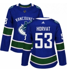 Womens Adidas Vancouver Canucks 53 Bo Horvat Authentic Blue Home NHL Jersey 