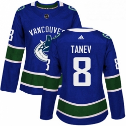 Womens Adidas Vancouver Canucks 8 Christopher Tanev Premier Blue Home NHL Jersey 