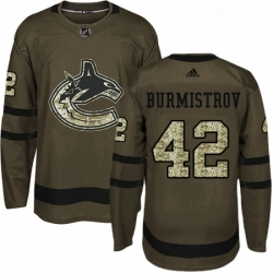 Youth Adidas Vancouver Canucks 42 Alex Burmistrov Premier Green Salute to Service NHL Jersey 