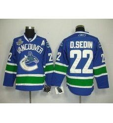 KIDS Vancouver Canucks 22 D.SEDIN blue 2011 Stanley Cup Jerseys