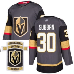 Adidas Golden Knights #30 Malcolm Subban Grey Home Authentic Stitched NHL Inaugural Season Patch Jersey