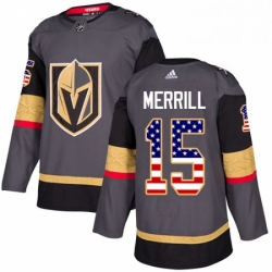 Mens Adidas Vegas Golden Knights 15 Jon Merrill Authentic Gray USA Flag Fashion NHL Jersey 