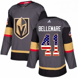 Mens Adidas Vegas Golden Knights 41 Pierre Edouard Bellemare Authentic Gray USA Flag Fashion NHL Jersey 