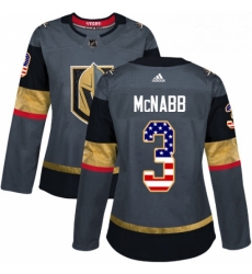 Womens Adidas Vegas Golden Knights 3 Brayden McNabb Authentic Gray USA Flag Fashion NHL Jersey 