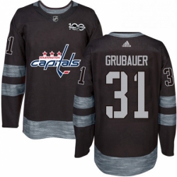 Mens Adidas Washington Capitals 31 Philipp Grubauer Authentic Black 1917 2017 100th Anniversary NHL Jersey 