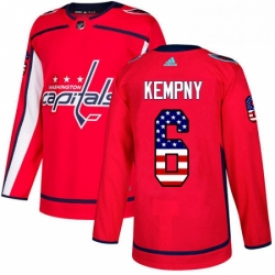 Mens Adidas Washington Capitals 6 Michal Kempny Authentic Red USA Flag Fashion NHL Jerse