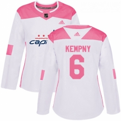 Womens Adidas Washington Capitals 6 Michal Kempny Authentic White Pink Fashion NHL Jerse