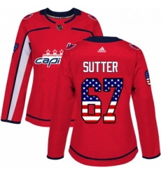 Womens Adidas Washington Capitals 67 Riley Sutter Authentic Red USA Flag Fashion NHL Jerse