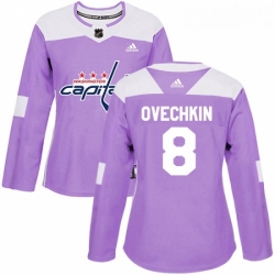 Womens Adidas Washington Capitals 8 Alex Ovechkin Authentic Purple Fights Cancer Practice NHL Jersey 