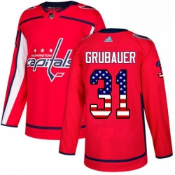 Youth Adidas Washington Capitals 31 Philipp Grubauer Authentic Red USA Flag Fashion NHL Jersey 