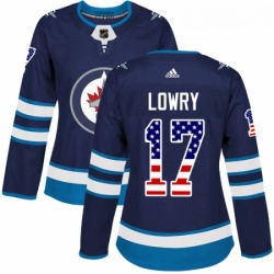 Womens Adidas Winnipeg Jets 17 Adam Lowry Authentic Navy Blue USA Flag Fashion NHL Jersey 