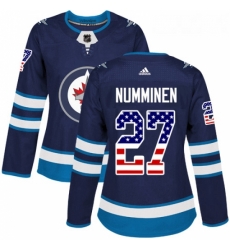 Womens Adidas Winnipeg Jets 27 Teppo Numminen Authentic Navy Blue USA Flag Fashion NHL Jersey 