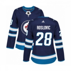 Womens Adidas Winnipeg Jets 28 Jack Roslovic Authentic Navy Blue Home NHL Jersey 