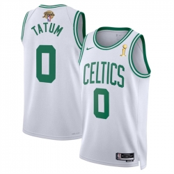 Men Boston Celtics 0 Jayson Tatum White 2024 Finals Champions Association Edition Stitched Basketball Jersey