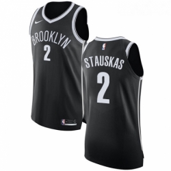 Youth Nike Brooklyn Nets 2 Nik Stauskas Authentic Black Road NBA Jersey Icon Edition 