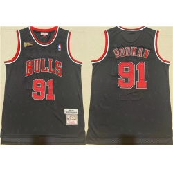Men Chicago Bulls 91 Dennis Rodman 1997 98 Black Throwback Stitched Jersey
