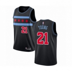 Mens Chicago Bulls 21 Thaddeus Young Authentic Black Basketball Jersey City Edition 