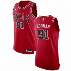 Mens Nike Chicago Bulls 91 Dennis Rodman Authentic Red Road NBA Jersey Icon Edition