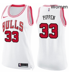 Womens Nike Chicago Bulls 33 Scottie Pippen Swingman WhitePink Fashion NBA Jersey