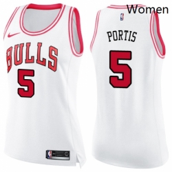 Womens Nike Chicago Bulls 5 Bobby Portis Swingman WhitePink Fashion NBA Jersey 