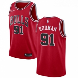 Womens Nike Chicago Bulls 91 Dennis Rodman Swingman Red Road NBA Jersey Icon Edition