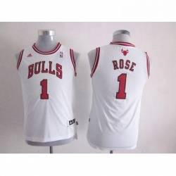 Bulls 1 Derrick Rose White Stitched Youth NBA Jersey