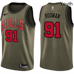 Youth Nike Chicago Bulls 91 Dennis Rodman Swingman Green Salute to Service NBA Jersey