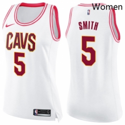 Womens Nike Cleveland Cavaliers 5 JR Smith Swingman WhitePink Fashion NBA Jersey