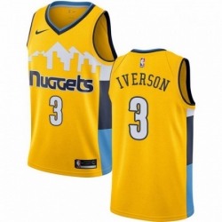 Mens Nike Denver Nuggets 3 Allen Iverson Authentic Gold Alternate NBA Jersey Statement Edition