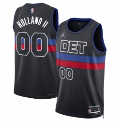 Men Detroit Pistons 00 Ron Holland II Black 2024 Statement Edition Stitched Basketball Jersey