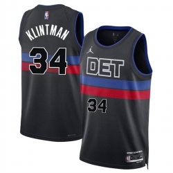 Men Detroit Pistons 34 Bobi Klintman Black 2024 Statement Edition Stitched Basketball Jersey